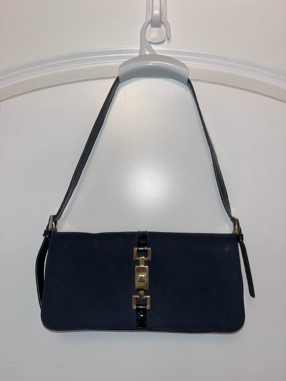 Mondani Navy Shoulder Bag with Gold Accent